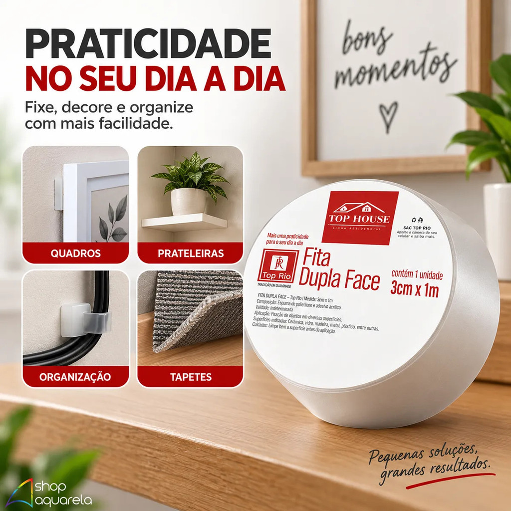 Fita Dupla Face Extra Forte 3cm x 1m Fixação Transparente - 1 a 10 Unidades · foto 2