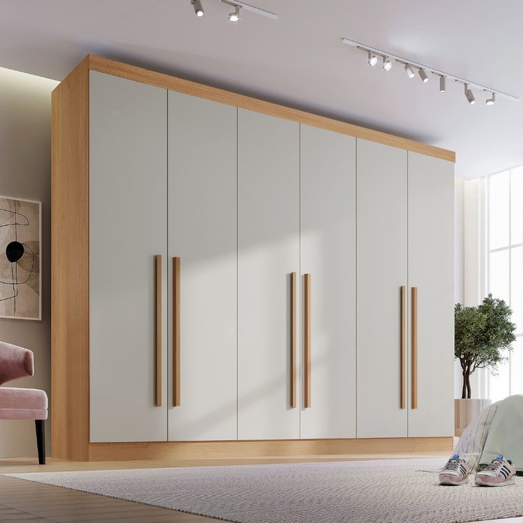 Guarda Roupa Casal Grande 100% MDF 6 Portas 6 Gavetas Paris Plus Marrom/Cinamomo/Off White Cinamomo/Off White