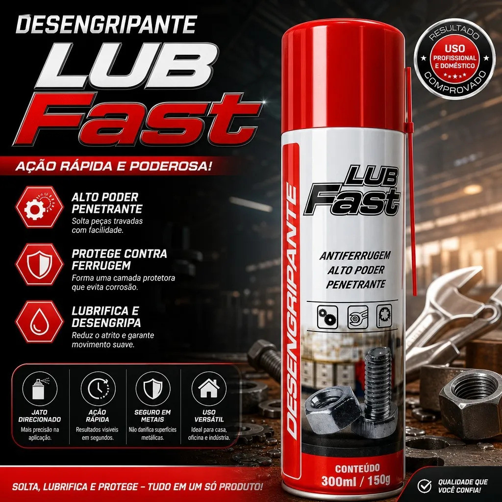 Antiferrugem Desengripante Lubrificante Lubfast Uso Geral Desengripante Trilho Elimina Rangido Protege contra Água