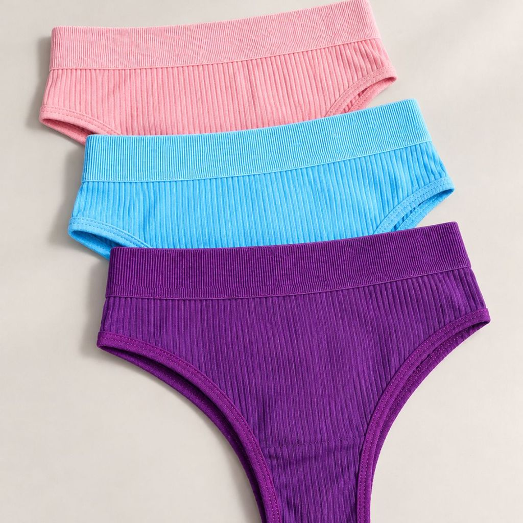 Kit 3 Calcinha Canelada Feminina Confortável Elastico Tanga Básica