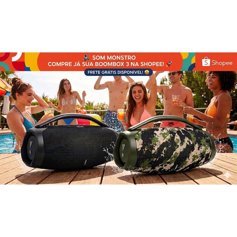 Caixa de Som Boombox  Portátil Bluetoot Impermeável Som Potente 120W, Rádio FM, USB