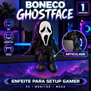 Boneco GhostFace articulado enfeite para setup gamer PC e monitor, impressão 3D em PLA 7 cm