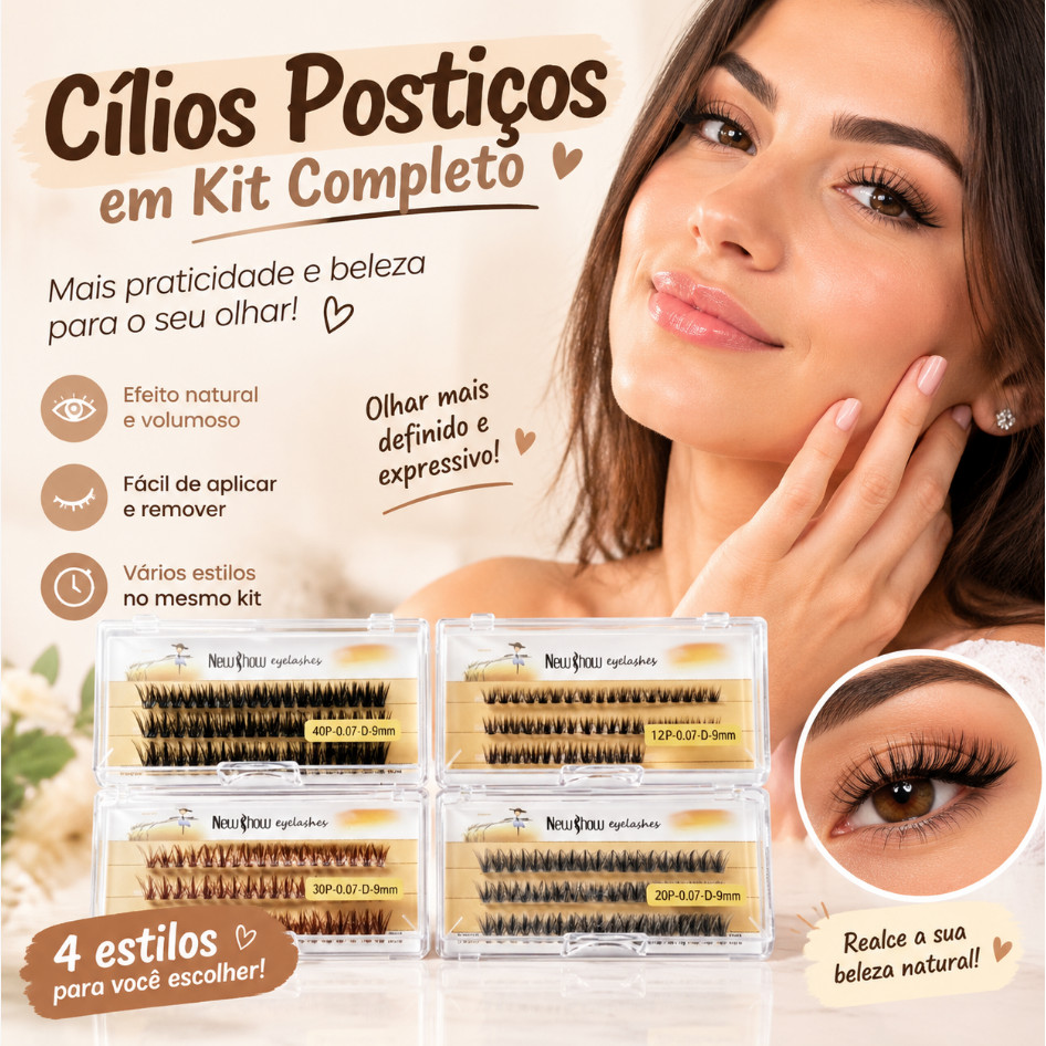 Kit 4 Caixas de Cílios Postiços, Naturais, Leves para Maquia