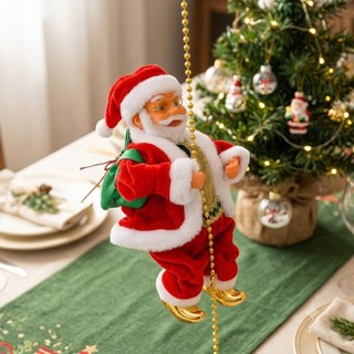 Papai Noel na Corda Musical com Movimento Luz Som Natalino 22cm Decoração Festiva