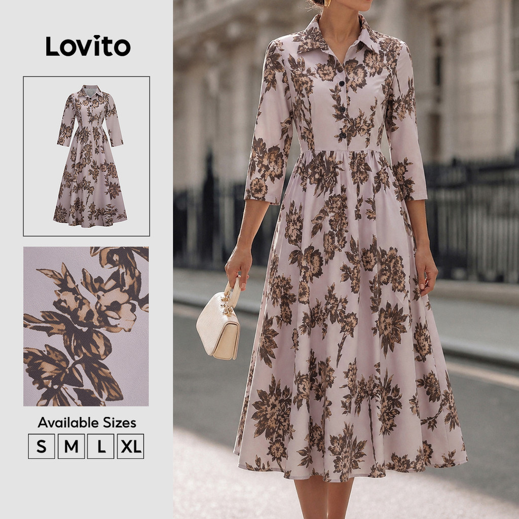 Lovito Vestido Elegante Com Botões Frontais Outono/inverno Para Mulheres (sem Cinto) DRK8BR153