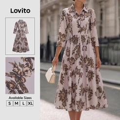 Lovito Vestido Elegante Com Botões Frontais Outono/inverno Para Mulheres (sem Cinto) DRK8BR153