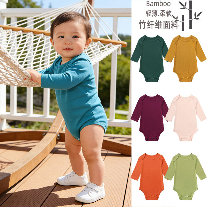 Bebê de manga comprida macacão primavera verão roupas bebê recém-nascido triângulo macacão cor sólida interior Hip Bodys