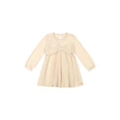 Vestido Infantil Menina Malha Tricô Laço Colorittá Bege