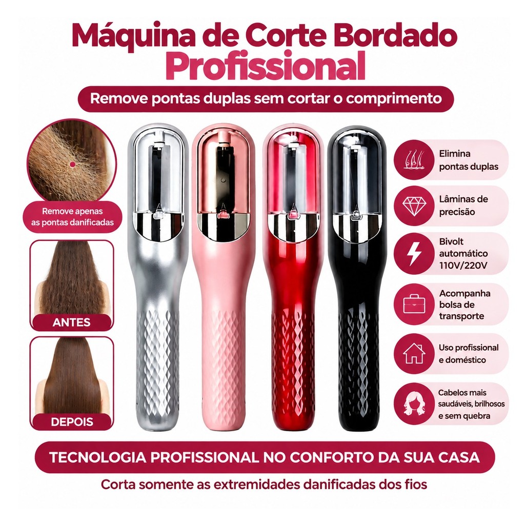 Máquina de Corte Bordado Removedora de Pontas Duplas Automática Recarregável Bivolt