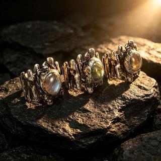 Um estilo Retro transfronteiriço anel Labradorite Natural banhado A aço inoxidável antigo prata duro ajustável anel de r