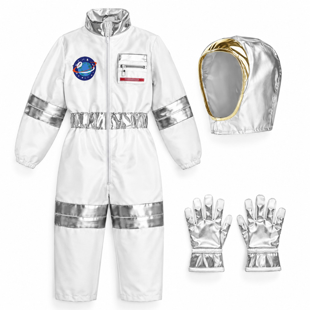 Fantasia de astronauta infantil. Macacão com capacete e luvas. Perfeita para o dia das crianças. festa, menino e menina.
