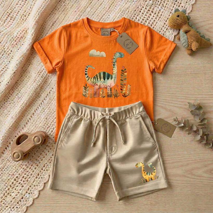 Conjunto infantil meninos - Dinossauros - camiseta manga curta e bermuda