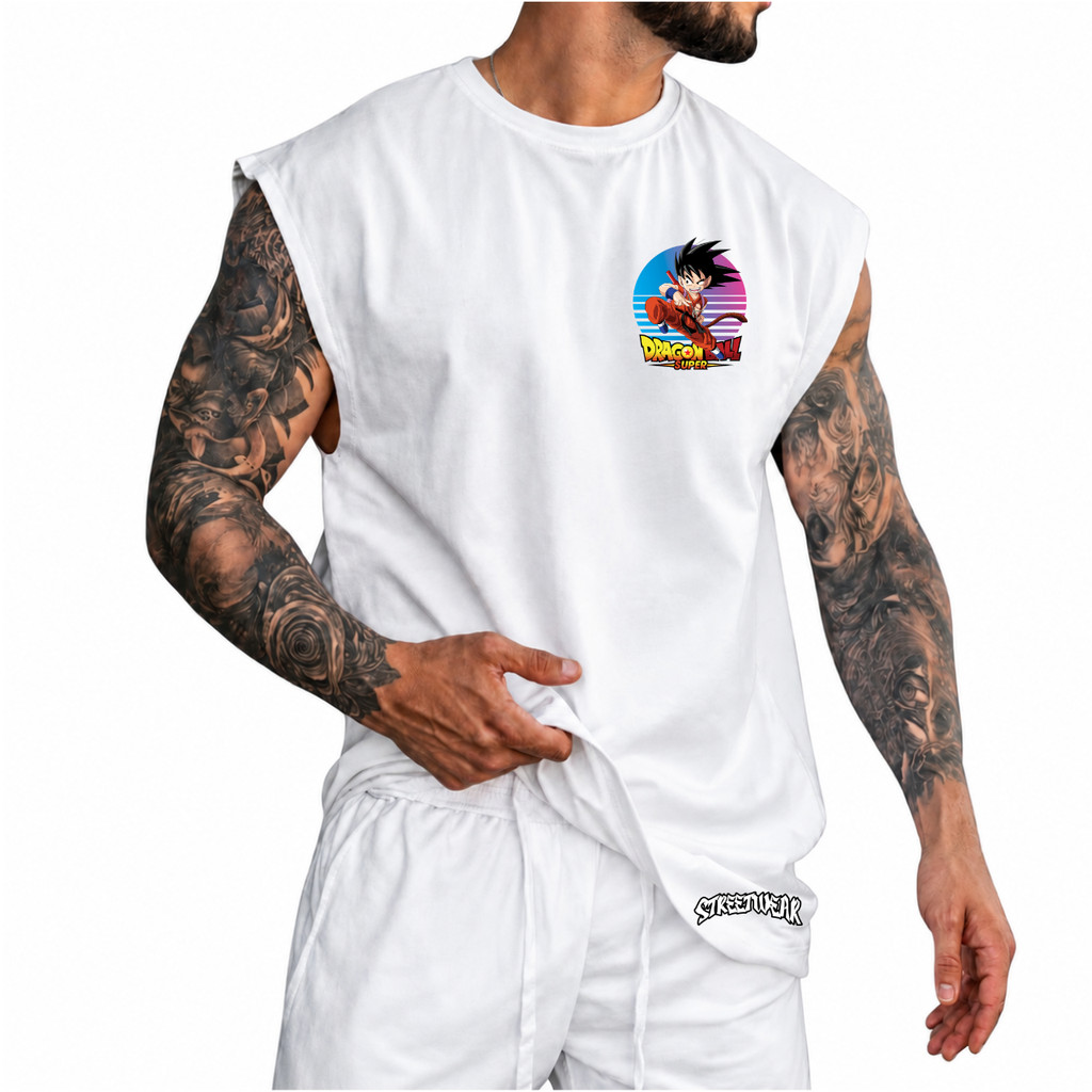 Regata Machão Oversized 100% Algodão Camiseta Cavada Anime Desenho Streetwear Praia Academia Passeio