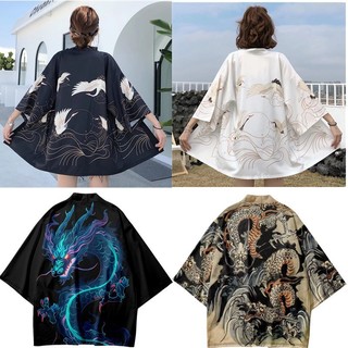 Dragão Chinês Estilo Étnico Ukiyo-e Pintado Cardigan Japonês Quimono Manto Pena Robe 3D Impressão Digital Roupas Masculi