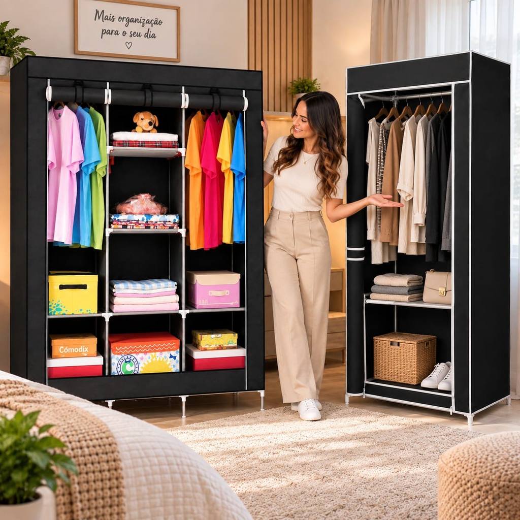 Guarda Roupa Portátil Dobrável Diversos Modelos Organizador Prático Closet de Roupas Para Quarto Solteiro Casal