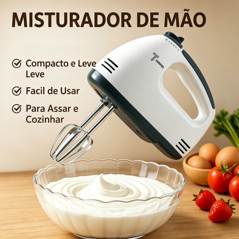 Batedeira Misturadora Leve De Mão Com 7 Velocidades 110V  Bate Bolo Massa Chantilly Ovo Capillum