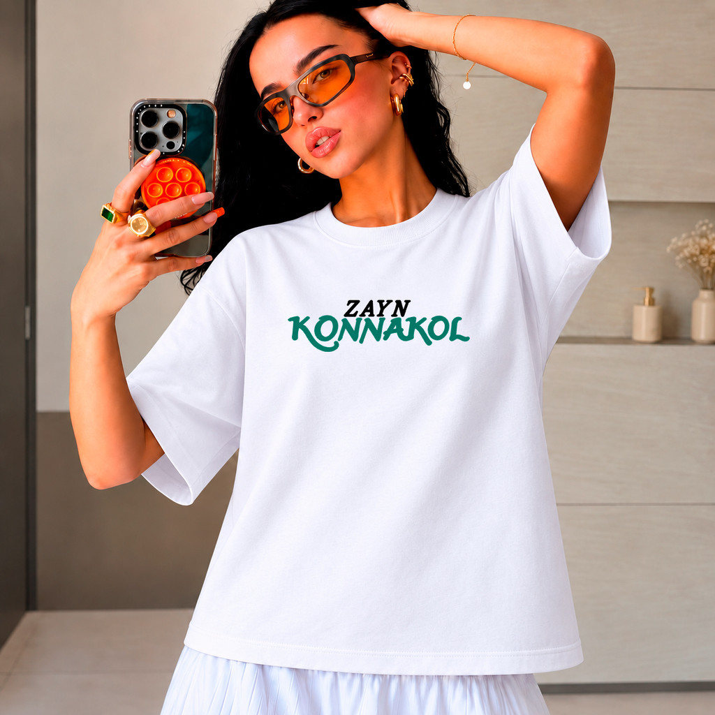 Camiseta Zayn Konnakol Feminina Moda Jovem Casual Streetwear Oversized Estampada Confortável para Uso Diário