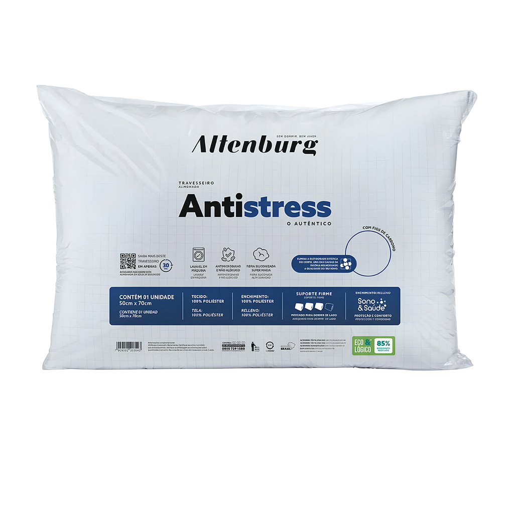 Travesseiro Altenburg Antistress Suporte Firme 50cm x 70cm Fio de Carbono ajuda com a Insônia