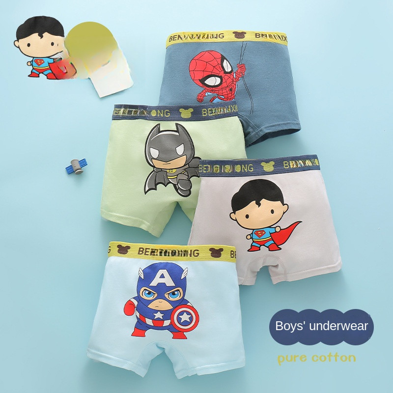 ((4 Peças) Cueca Infantil de Algodão Puro Cueca Infantil de Algodão Puro Cueca Infantil de Boxer Boy Boxer Briefs Confor