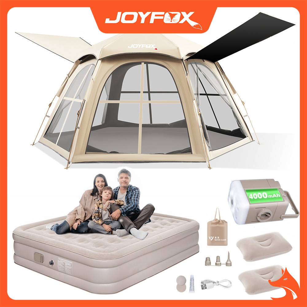 Barraca Camping+Colchão Inflável Casal JOYFOX Cama Com Bateria De Lítio Integrada 203*154*44cm