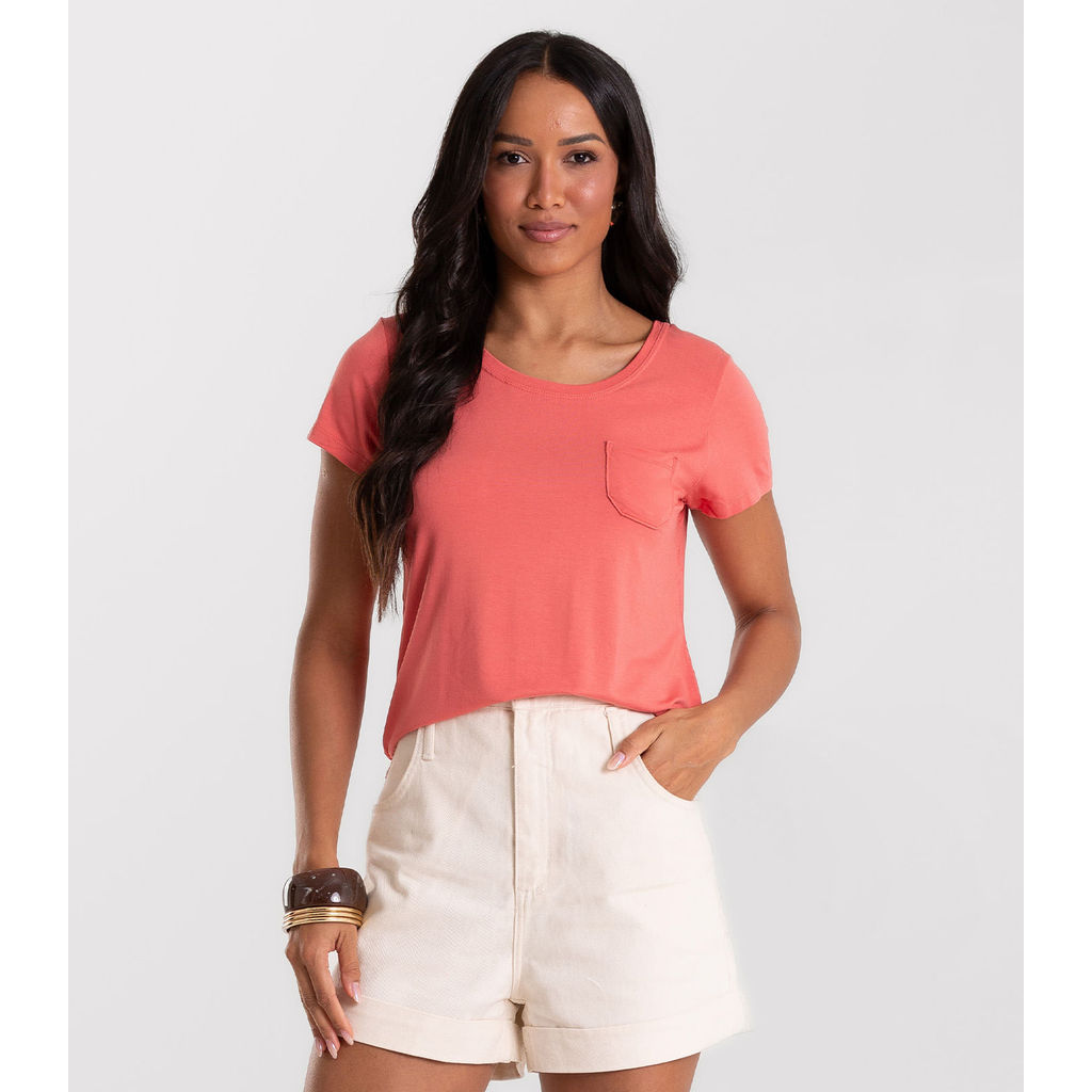 Blusa Feminina Viscotorcion Com Bolso Rovitex Laranja