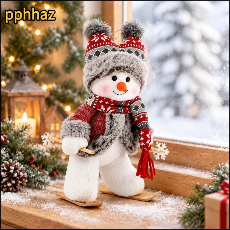 [pphhaz] Ornamento De Mesa De Boneco De Neve De Malha Compacto Com Esquis De Madeira Caprichoso Adorável Para Exibição S