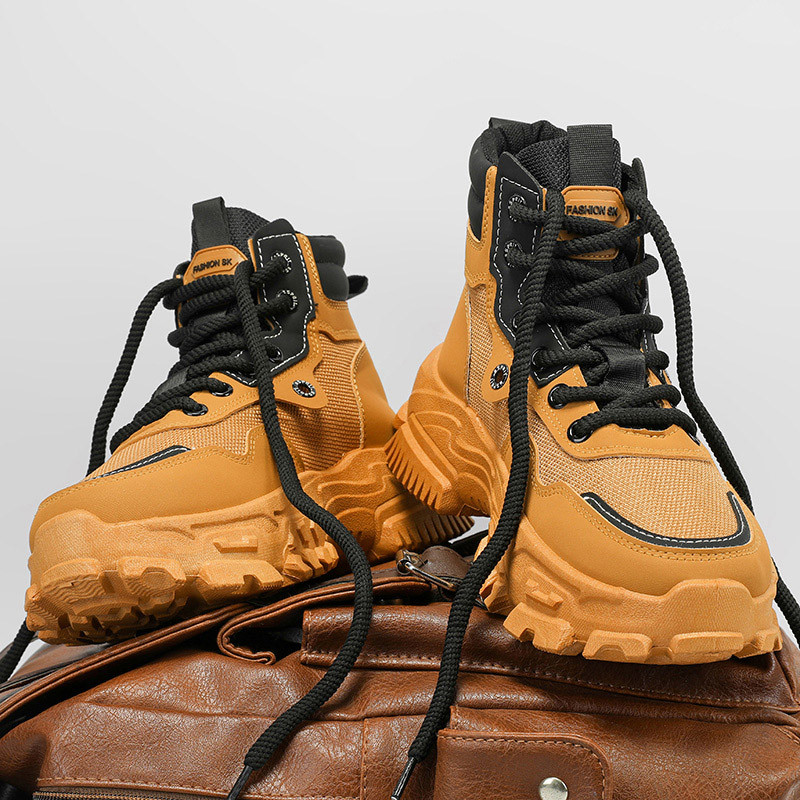 Sapatos masculinos de cano alto outono esportes masculinos lazer aumentando macacão sapatos de seguro de trabalho antide