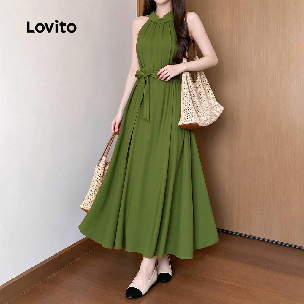 (New Arrival) Lovito Vestido Feminino Verde Elegante Longo E Plissado De Corte Em a Para Trabalho Primavera/verão DRK10P1D1219 — imagem 2 de 2