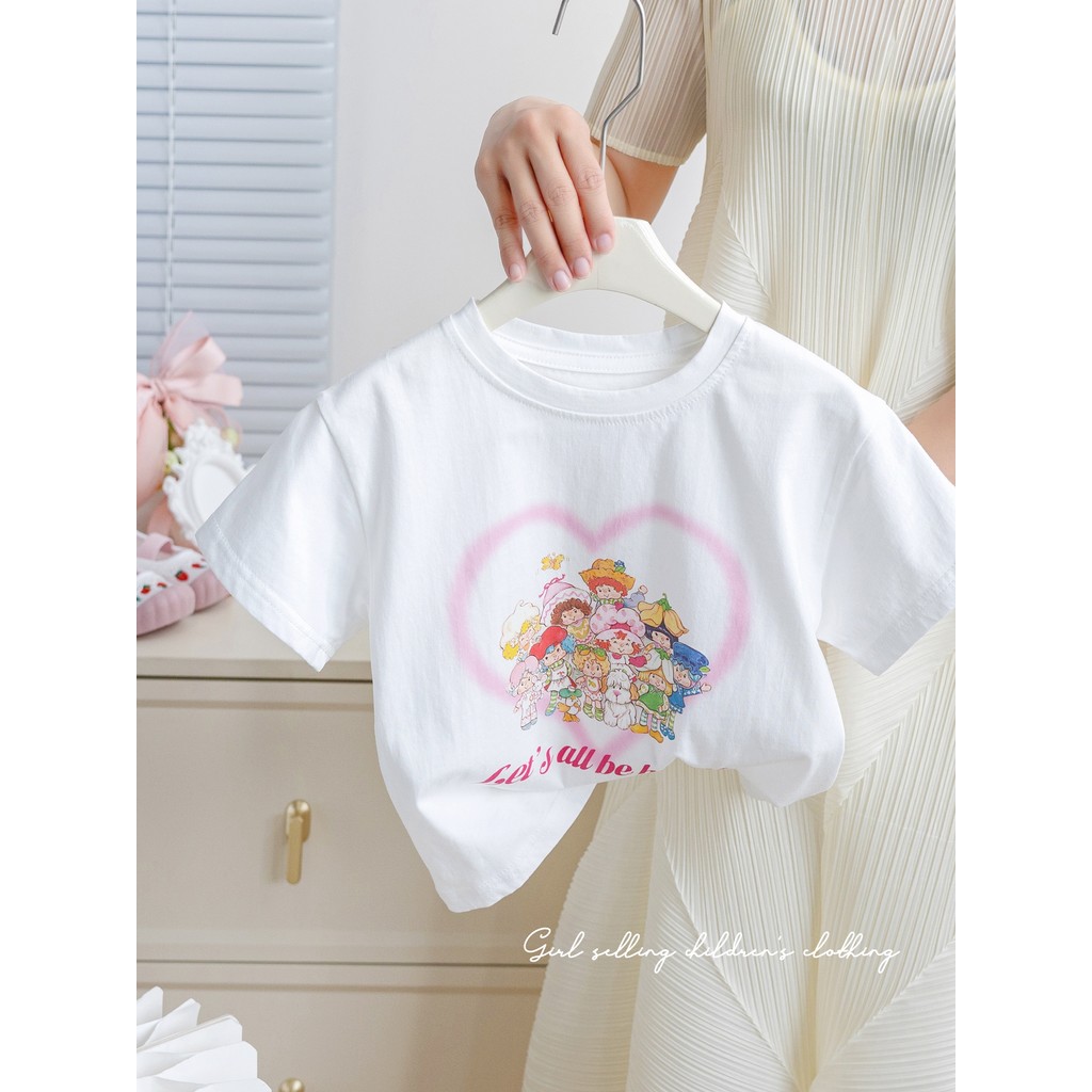 Bebê menina verão de manga curta dos desenhos animados camiseta 2026 novo estilo moda médio pequeno crianças adoram All-
