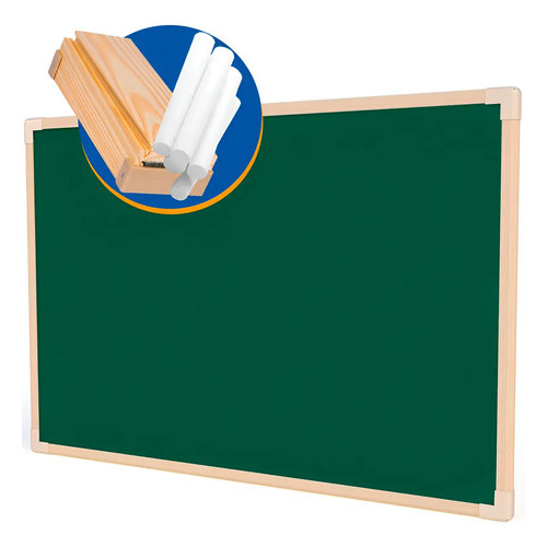 120x90 Lousa Verde Quadro Escolar Moldura Cor Carvalho Stalo + 10 Giz E Apagador