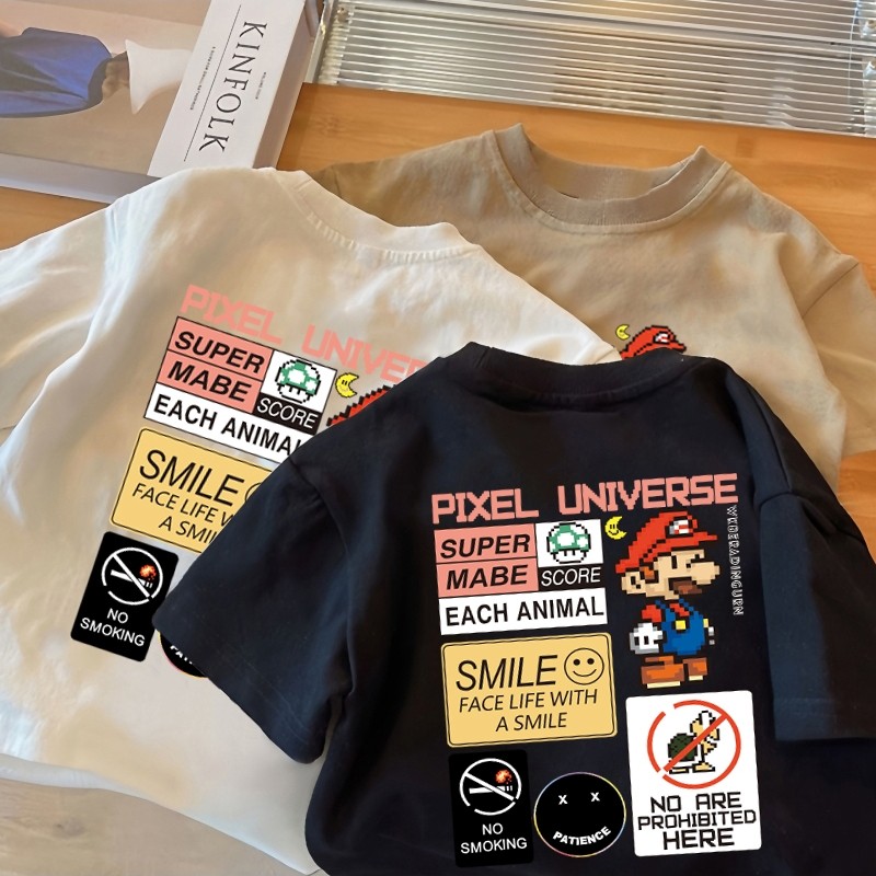 Desenhos animados crianças de manga curta menino camiseta puro algodão verão versão coreana Casual meninos na moda bonit