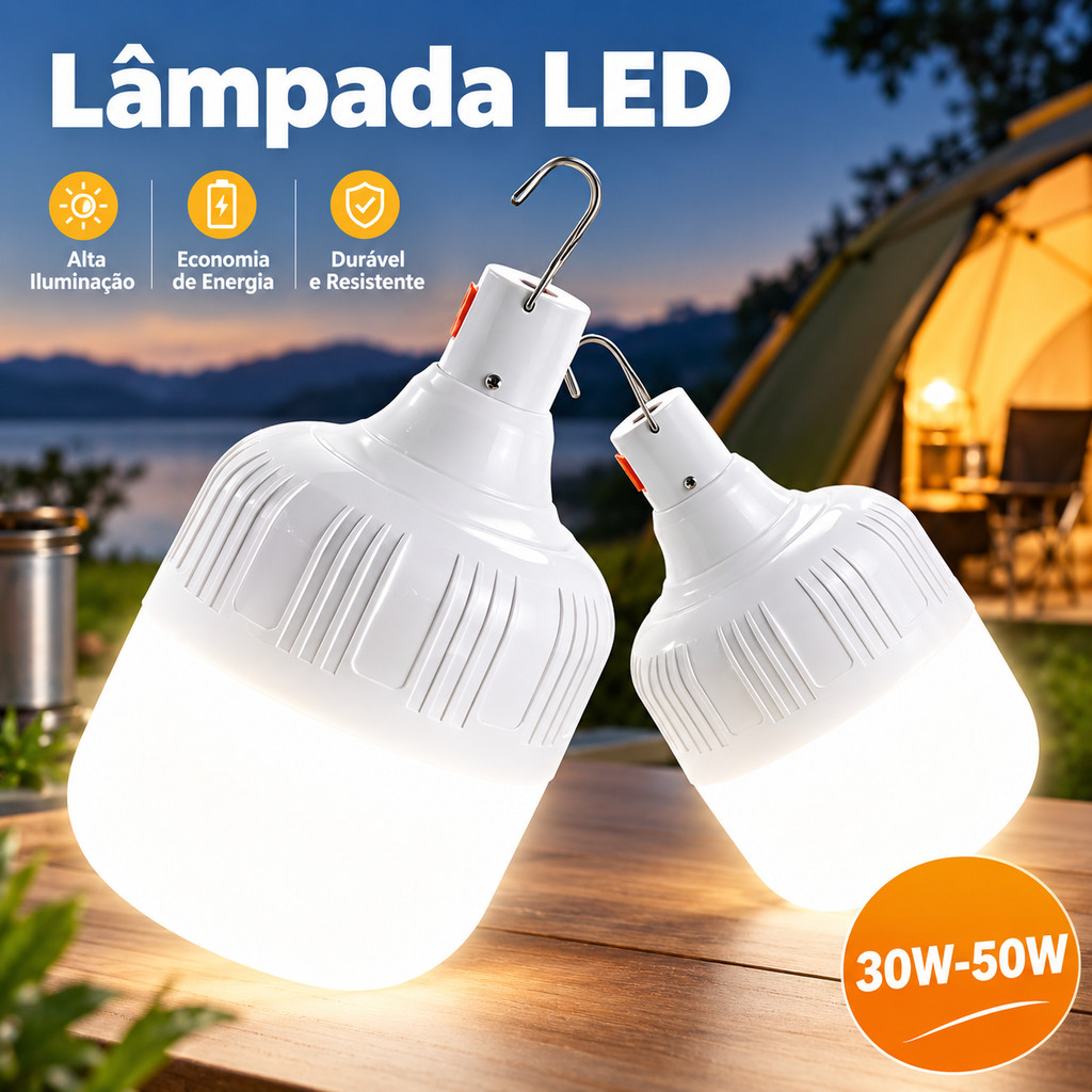 Lâmpada Recarregável LED USB Mini 30W Emergência Portátil, luz forte, ideal para acampamento, pesca e uso doméstico