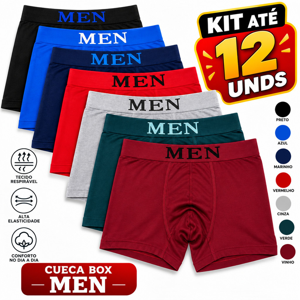 Kit 3/6/12 Cuecas Boxer Adulto Cueca Box Microfibra Premium Cores Aleatórias Sem Costura