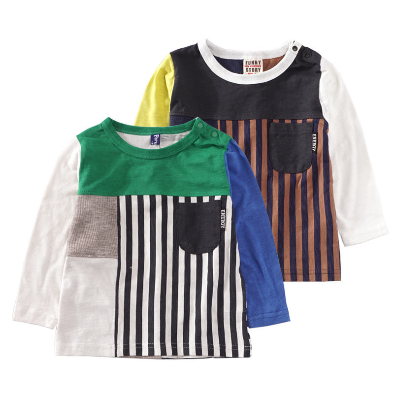 Meninos meninas roupas primavera outono estilo costura manga comprida camiseta crianças primavera verão estilo bebê cami