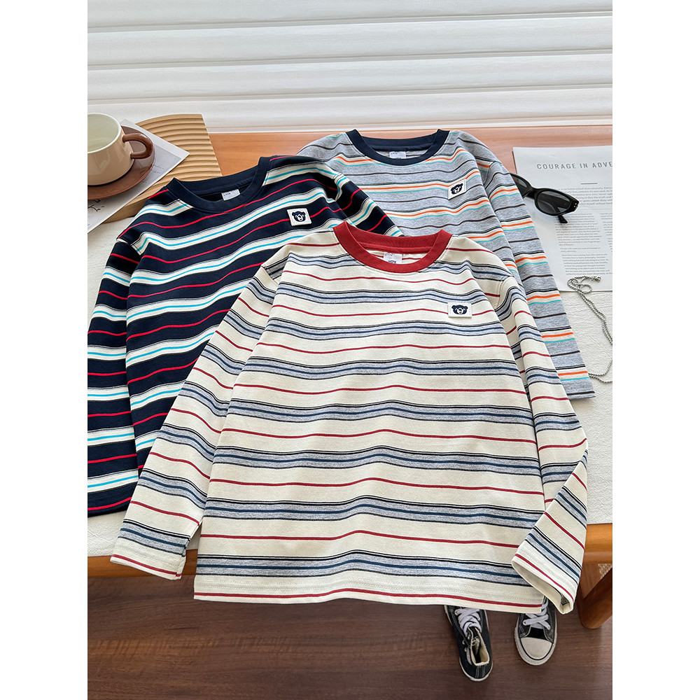 Meninos listrado manga comprida camiseta roupas de outono 2026 novo estilo crianças versão coreana moda camisa de fundo 