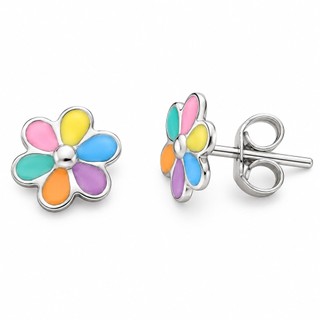 Brinco Infantil Flor Colorida em Aço Inox Antialérgico Premium