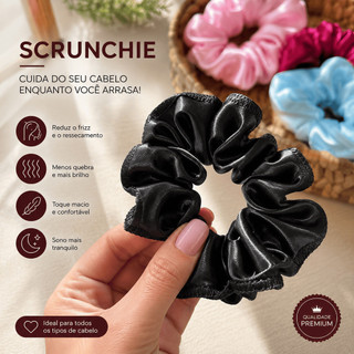 Kit Xuxa de Cetim Antifrizz Scrunchie de Cetim Xuxa de Seda para Cabelos Rabicó Elástico de Cabelo