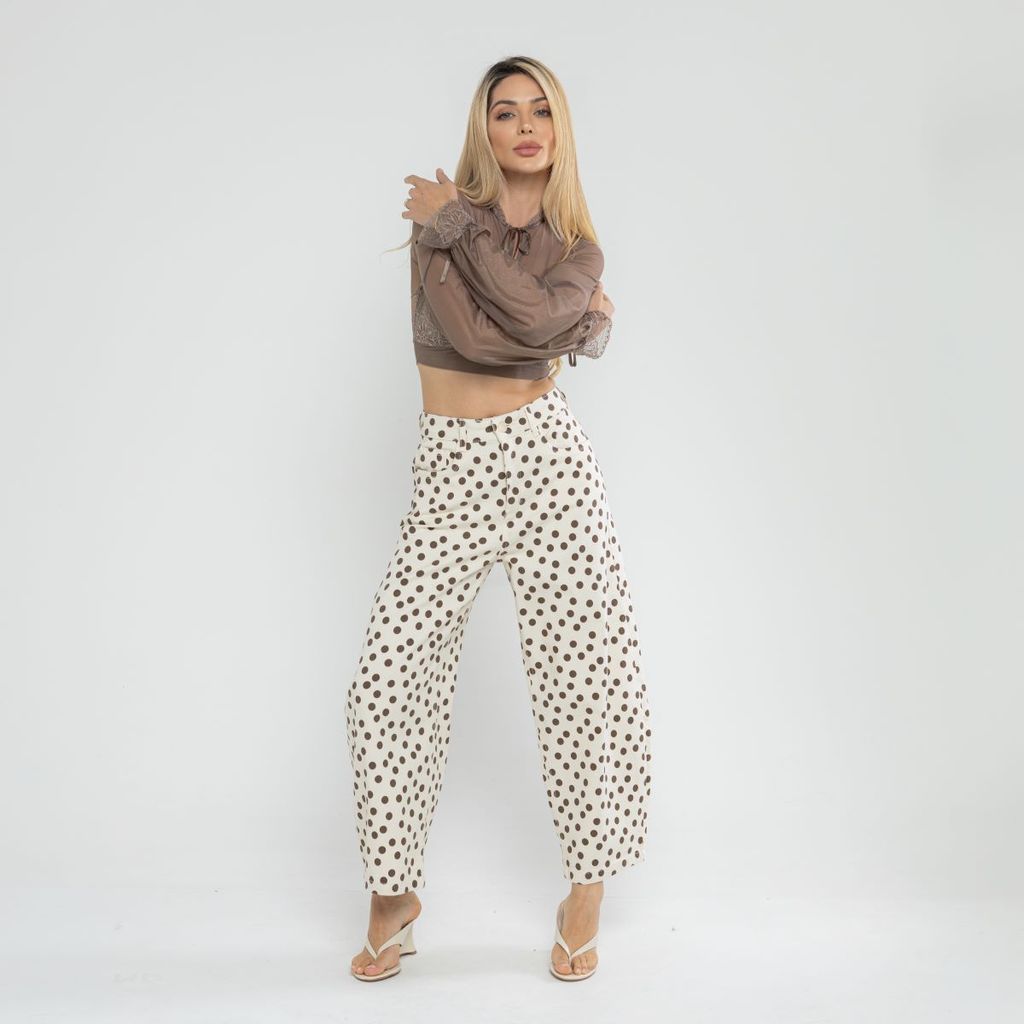 Calça Jeans Feminina  Perna Larga  Barrel Moda  Poá Estação