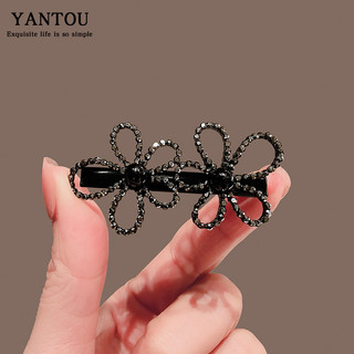 Strass preto pequena flor clipe lateral feminino simples Hairpin High-End sentir quebrado grampo de cabelo franja grampo