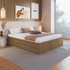 Cama Casal Queen Baú com 4 Portas Basculantes 160 Tókio Marrom/Mel Mel