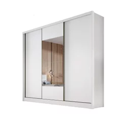 Guarda Roupa Casal MDF com Espelho 3 Portas 6 Gavetas Montreal Branco Branco