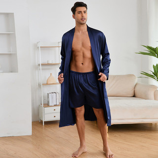 Conjunto de pijama masculino com calções, roupão de banho e calções, roupa de casa de cor lisa, pijama leve.