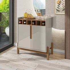 Adega Bar com 2 Portas 75x79cm Lizz Bege/Off White/Cedro