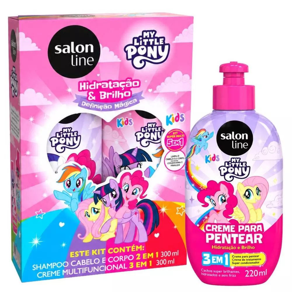 Kit Salon Line Kids My Little Pony: Shampoo e Creme Multifuncional 300ml + Creme Para Pentear 220ml