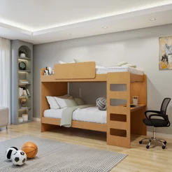 Beliche Solteiro com Escrivaninha e LED Cantos Arredondados Olga Marrom Amêndoa Clean Amêndoa Clean