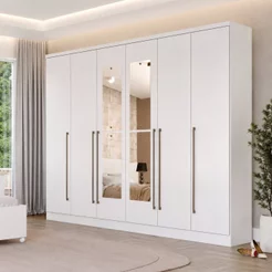 Guarda-Roupa Casal com Espelho 6 Portas 8 Gavetas 270cm Sevilla Neve
