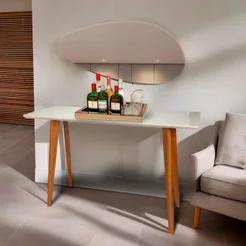 Aparador Tampo em MDF com Vidro 120x40cm Slim Branco/Off White