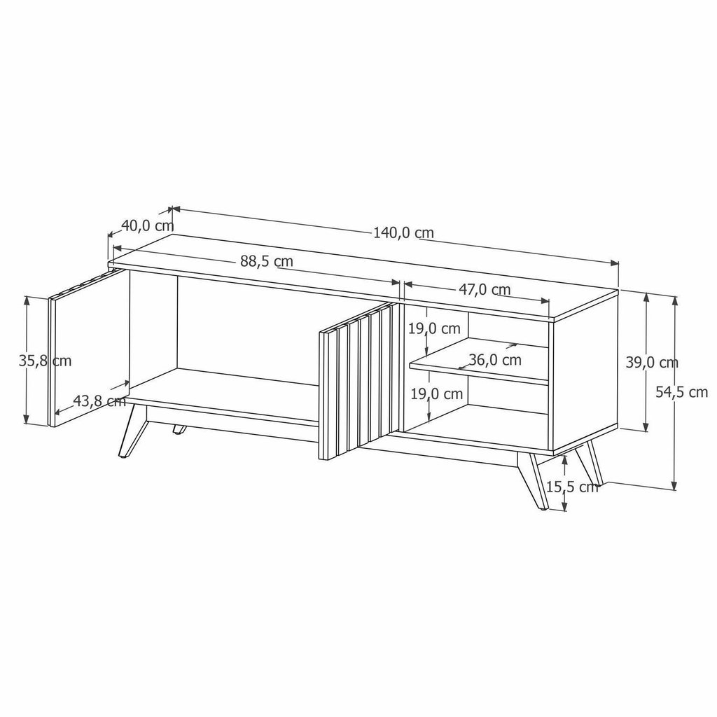 Rack para TV até 60 Polegadas Retrô com Porta Ripada e Pés em Madeira Maciça 100% 100% MDF 140cm Açaí Nature · foto 2