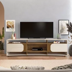 Rack para TV até 86 Polegadas MDF 220cm 2 Portas Elegance Artely Off White/ Pinho Off White/Pinho