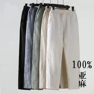 Calças de linho de verão masculinas estilo fino solto tamanho grande algodão linho tornozelo comprimento calças casuais 